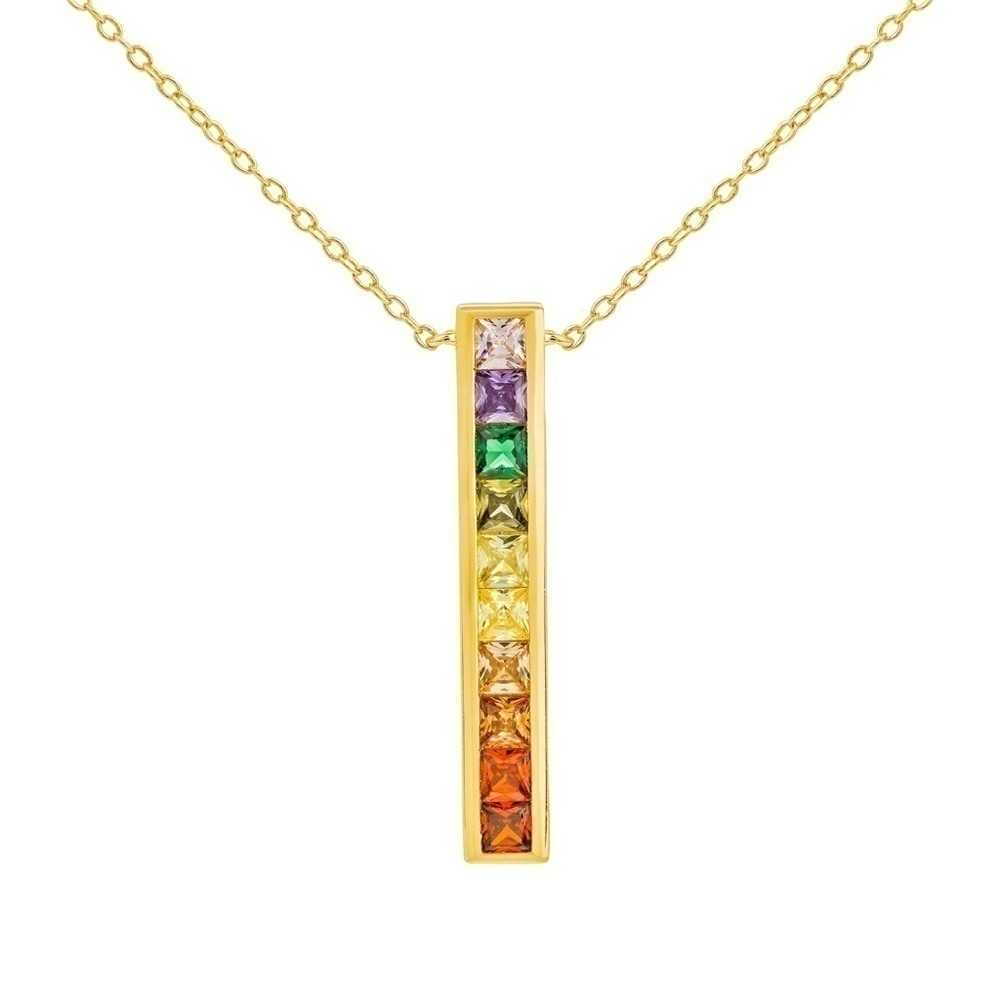 Rainbow Crystal bar Necklace fashion minimalist jewelry adjustable gold pendant - Picture 3 of 7